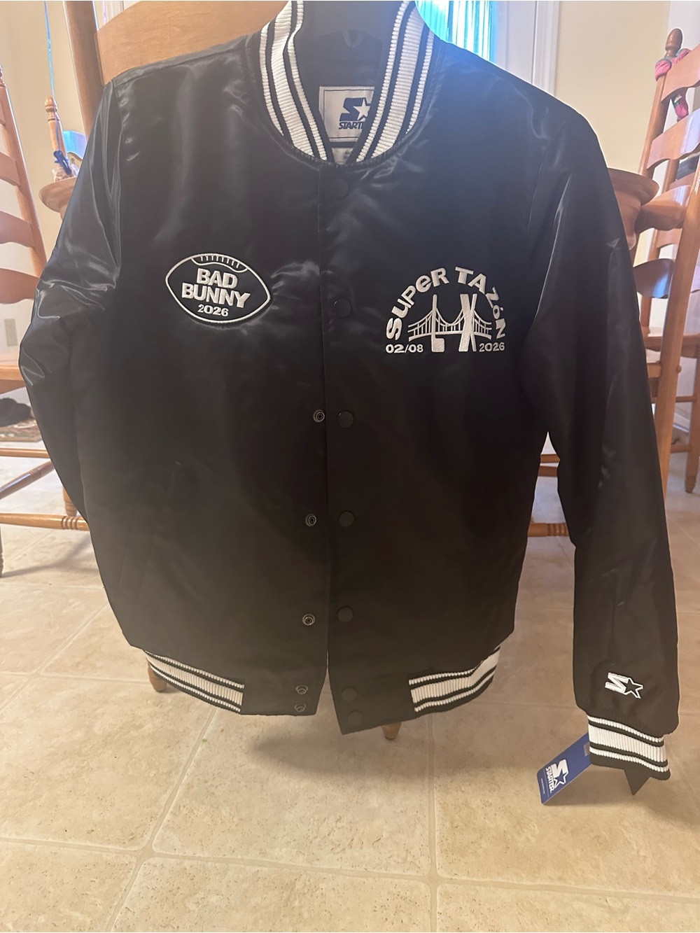 NWT Starter Black Satin Bomber Jacket - Bad Bunny SuperTazon 2026 Super Bowl